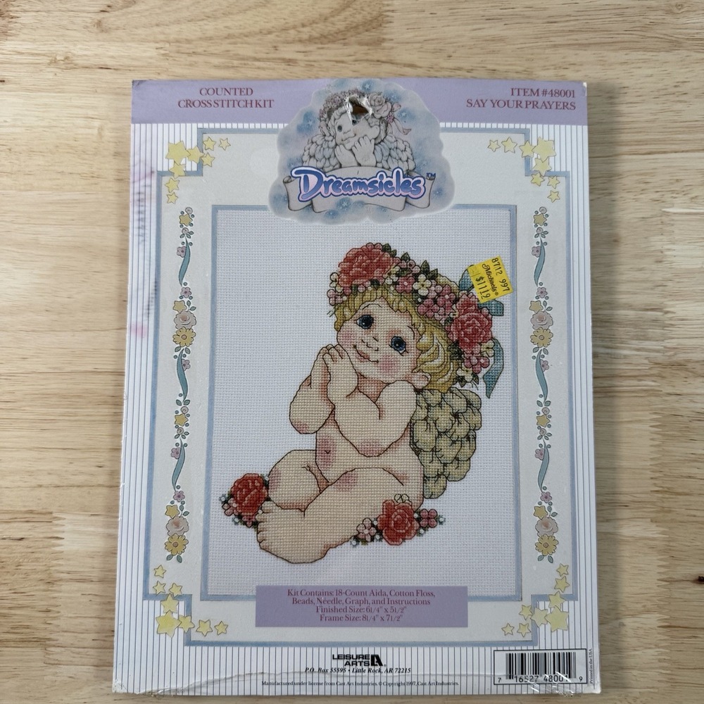 Vtg Dreamsicles Say your Prayers Baby Cherub Angel Counted Cross Stitch Kit NEW